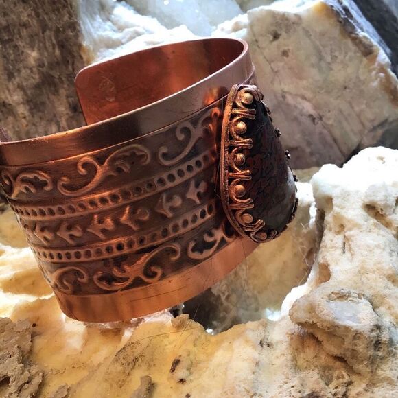 Bracelet, Copper Cuff Bracelet with Pietersite, Handmade, Artisan, NEW - Picture 3 of 4